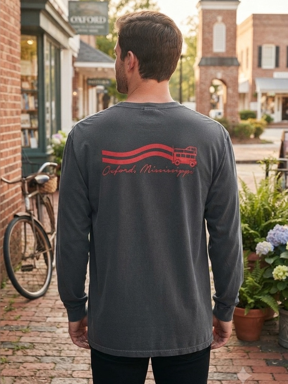 Men's Oxford, Mississippi Long-Sleeve Graphic Shirt with Red Print